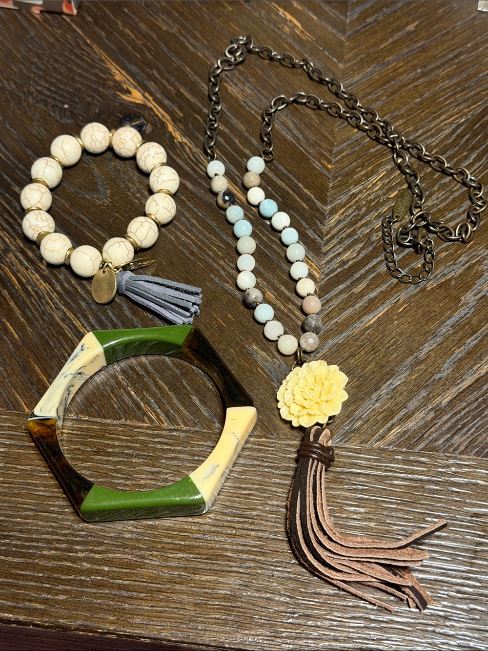 Plunder 3 pc bundle Yellow Flower Tassel with 2 bracelets